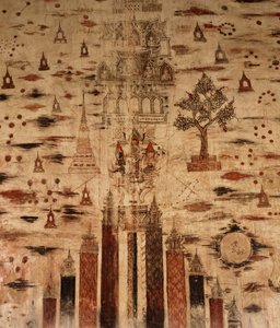 Nástěnná malba zobrazující horu Meru, 1734 (malba na kameni)