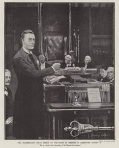 Projev Josepha Chamberlaina o búrské válce v Dolní sněmovně dne 2. srpna 1901 (litho) od Sidney Paget