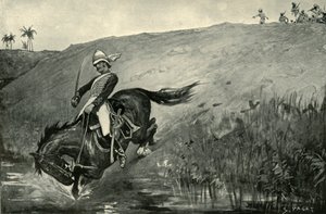 Úzký útěk poručíka Robertse při pronásledování domorodci poblíž Lucknow, 1901. od Sidney Paget