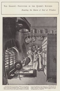 Sezónní slavnosti v královnině kuchyni (litho) od Sidney Paget