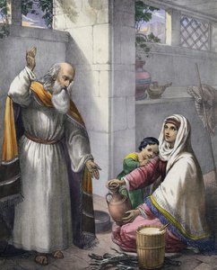 Eliáš a vdova ze Zarephath (barevná rytina)