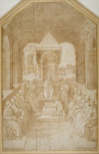 Aeneas Piccolomini líbající papuče papeže Eugenia po Pinturicchiovi (pero a hnědý inkoust s mytím na papíře) od Sienese School