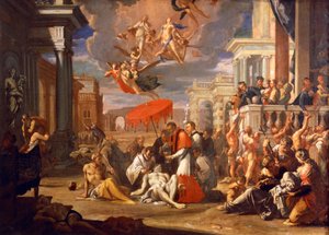 Sv. Karel Boromero podávající svaté přijímání obětem moru v roce 1576, Sigismund Caula (1637-1713), olej na plátně, 97x147 cm