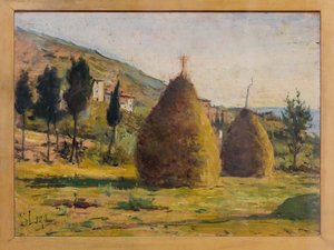 Haystacks in the Sun, cca 1890 (olej na palubě) od Silvestro Lega