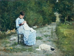V zahradě, Silvestro Lega (1826-1895), olej na panelu, 29x38 cm od Silvestro Lega