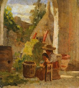 Rustikální lodžie, triptych Country Study od Silvestro Lega