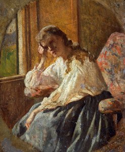 Studie ženské postavy, Silvestro Lega (1826-1895), Detail triptychu od Silvestro Lega