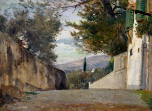 Salita del Pellegrino ve Florencii, Silvestro Lega (1826-1895), olej na panelu, 24x35 cm, Itálie