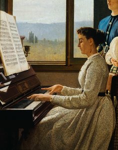 Píseň špačku, Silvestro Lega (1826-1895), olej na plátně, detail od Silvestro Lega