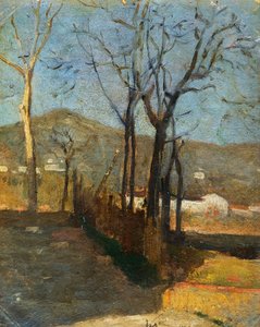 Pohled se stromy, triptych Country Study od Silvestro Lega