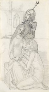 Romeo a Julie s mnichem Lawrencem (tužka, pero a inkoust na papíře) od Simeon Solomon