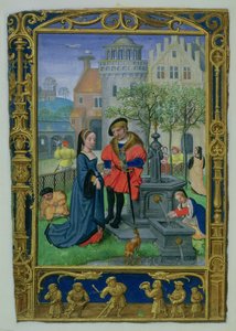 Přidat 24098 f.21v April: Courting, from Book of Hours, or the Golf Book, c.1520-30 (vellum)