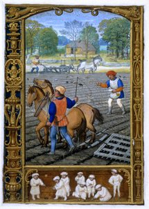 Přidat. 24098, f.26v září: Orba a setí, z Knihy hodin nebo Golfové knihy, c.1520-30 (vellum)
