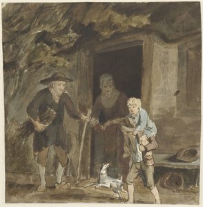 Farmářská rodina u dveří svého domova