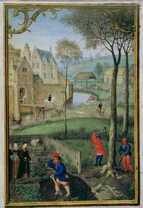 Přidat 18855 f.108 březen: kácení stromů, z knihy hodin, c.1540 (vellum) od Simon Bening