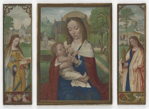 Panna a dítě; Svatá Kateřina a Barbara, kolem 1520 (tempera na pergamenu) od Simon Bening