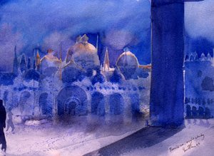 Bazilika, noční studie, 2006 (akvarel na papíře) od Simon Fletcher