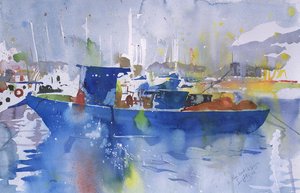 Modrá loď La spezia, Itálie, 2002 (akvarel) od Simon Fletcher