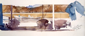 Dock Wall Amanohashidate, 2000 (akvarel) od Simon Fletcher