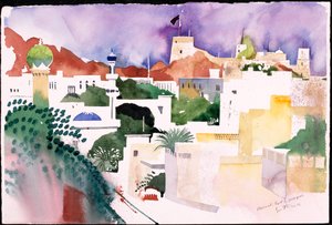 Pevnost Muscat a mešity (akvarel na papíře) od Simon Fletcher