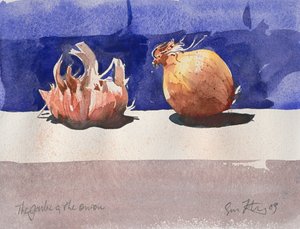 Česnek a cibule, 2003 (akvarel) od Simon Fletcher
