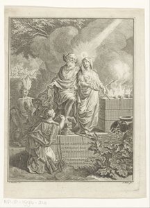 Alegorický titulní list s patriarchou Abrahamem a Pravdou Titulní strana pro: Arnold Hoogvliet, Abraham patriarcha, v XII Boeken, s.a.