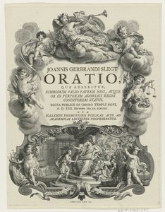 Minerva lauwert een jongeman met bul Název stránky: J.G. Slegt, Orace, ve které se tvrdí, že Nimrod je falešně otcem Niny (...), 1747 od Simon Fokke