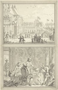 Palác Honselaarsdijk mění majitele / Prodej pruských panství Anně van Hannover, 1754 od Simon Fokke