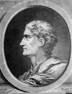 Portrét Isaaca Newtona (1642-1727), anglického fyzika a matematika, rytina Simona Francoise Raveneta (1706-1774)