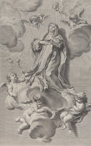 Extáze svaté Kateřiny Sienské, klečící na oblaku neseném anděly, jeden z ..., 1729-40.