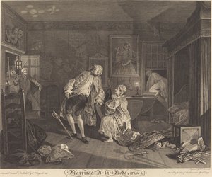 Manželství a la Režim: pl.5 od Simon Francois Ravenet I after William Hogarth