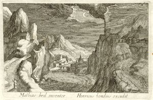 Říční krajina v měsíčním světle Různé krajiny (název série) Topographia variarum regionum (název série) od Simon Frisius (attributed to)