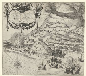 Vítězství Holanďanů nad Portugalci na Tidore (levý obrázek), 1605