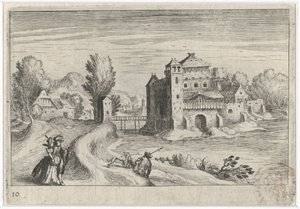 Říční krajina s hradem Jihoevropské krajiny (název série) Topographia variarum regionum (název série) od Simon Frisius
