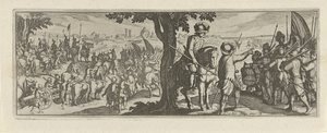 Twee soldaten onder een boom Kavalérie (název série) Faecvnda, co je Phaebusem milovaný a vděčná Florentia mužům bystrého génia, dost ukazují pvgnas, enthea silou prsou, které Merkur vyřezal včasnému klientovi (název seriálu) od Simon Frisius