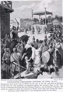 Constantine prohlásil císaře v Yorku, 306 n. l., ilustrace z „Hutchinsonových dějin národů“, kolem roku 1910