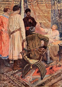 Richard Lví srdce se zvedl ve své posteli a vzal do ruky šálek, ilustrace k „The Talisman: A Tale of the Crusaders“ od Sira Waltera Scotta
