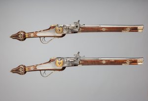 Pár kolových pistolí vyrobených pro bodyguarda saského kurfiřta, německy, c1610 od Simon Helbig