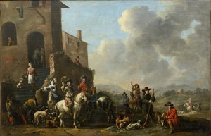 Příprava na lov od Douwa, Simon Johannes van (asi 1630-po 1677) od Simon Johannes van Douw