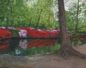 Still Pond, Richmond Park, 2013 (akryl na plátně) od Simon Neville