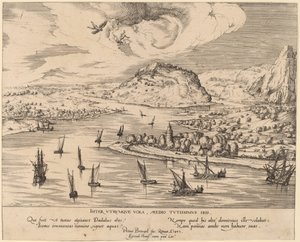 Říční krajina s pádem Ikara od Simon Novellanus after Pieter Bruegel the Elder