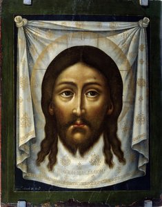"Svatý rubáš"" Svatý závoj představuje tvář Krista, jehož pot by Veronique setřela při výstupu na Kalvárii. Obraz Simona (Pimena) Ushakova (1626-1686) Státní umělecká galerie 17. století, Perm
