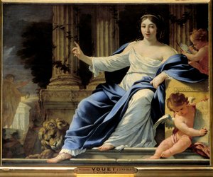 Výmluvnost. Reprezentace Polymnie, múzy výmluvnosti. Obraz Simona Voueta (1590-1649) 17. století Sun. 0,81 x 1 m od Simon Vouet