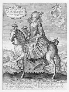 Jezdecký portrét Anny Dánské (1574-1619) vyrytý umělcem, hospoda. Compton Holland, 1616 od Simon de Passe
