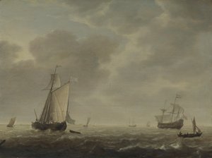 Holandský válečný muž a různé lodě ve vánku, c. 1640