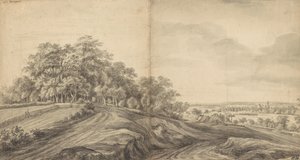 Panorama Boersbergu s hradem Doorwerth v dálce od Simon de Vlieger