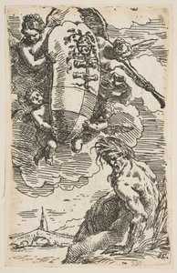 Alegorie řeky Foglia s erbem města Pesaros, frontispis pro ..., ca. 1639. od Simone Cantarini