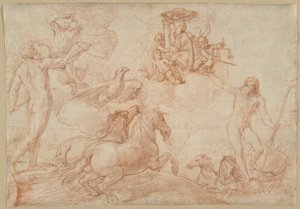 Jupiter, Neptun a Pluto vzdávají hold erbu kardinála Borghese od Simone Cantarini
