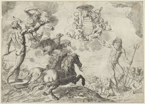 Jupiter, Neptun a Pluto nabízejí své koruny do náruče kardinála Scipione Borghese Diplomová práce Jupiter, Neptun a Pluto coronas suas offerunt armis (název na objektu)