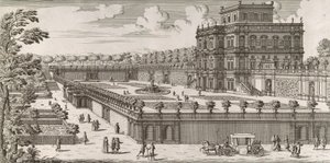Pohled na průčelí Palazzo Pamphili a jeho zahradu Secondo Prospetto Pe..., po od Simone Felice